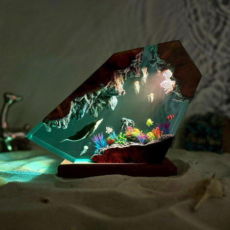 Humpback Whale & Jellyfish Resin Lamp